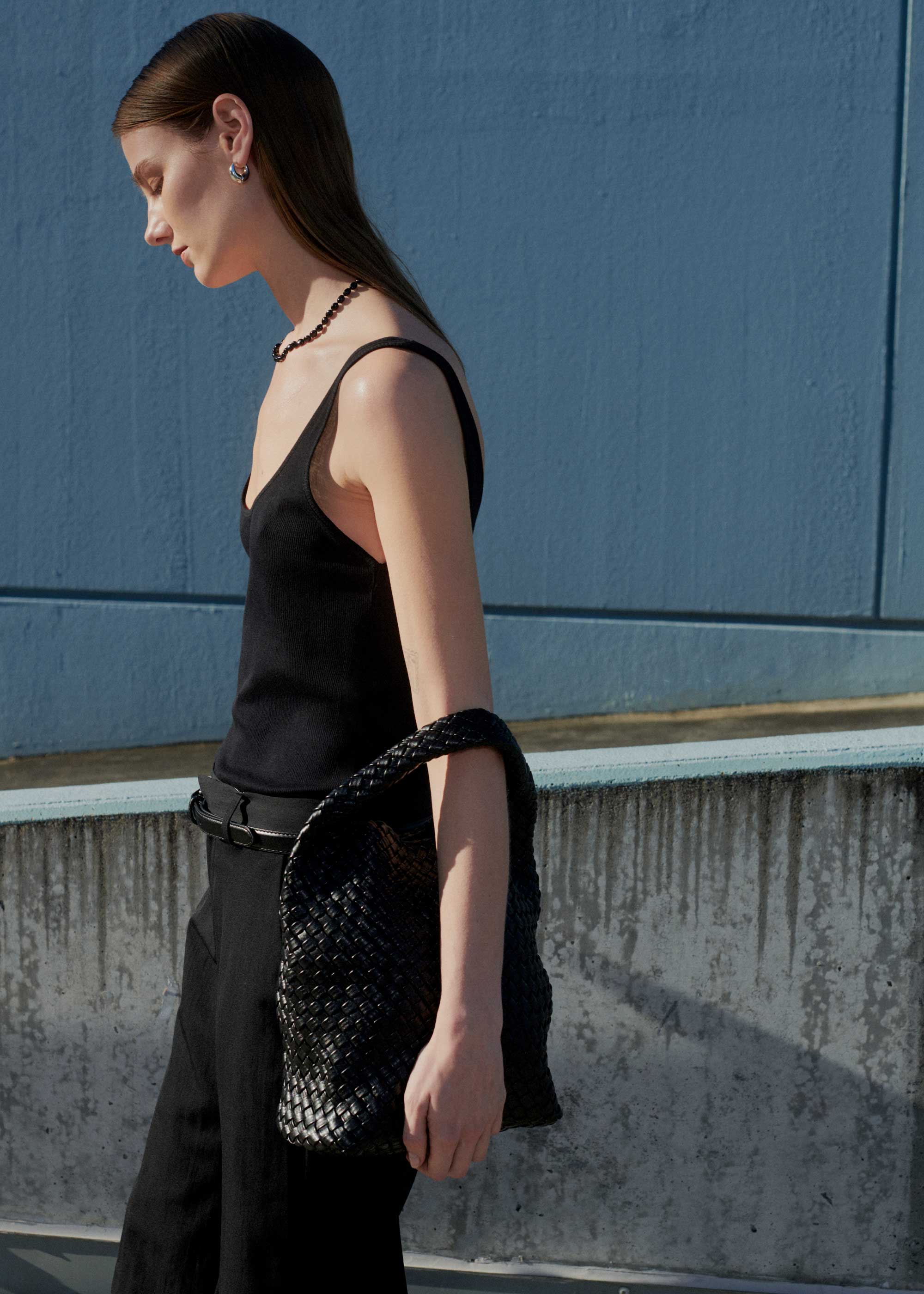 19.57 Black Recycled Alt-Leather Woven Small Tote