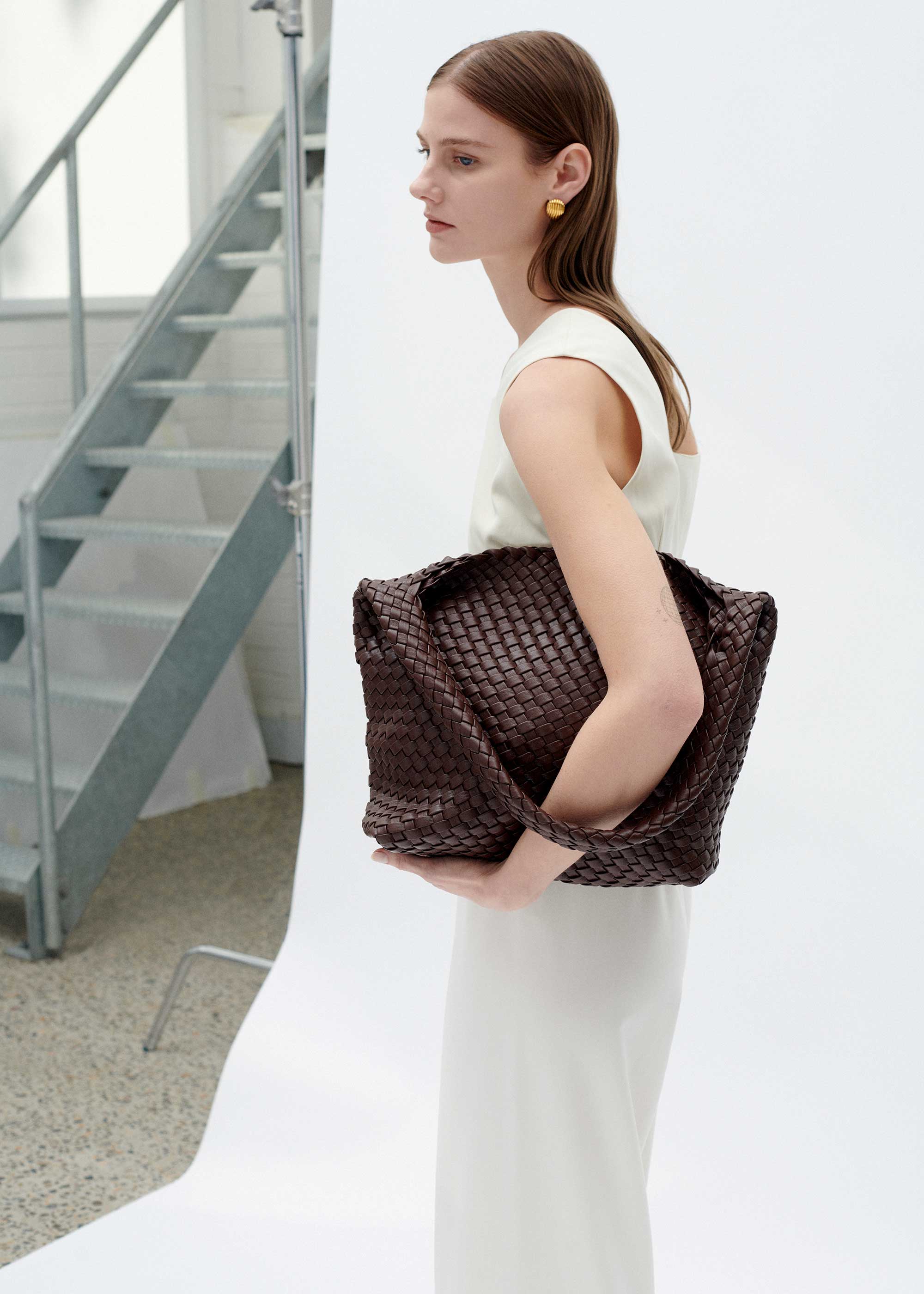 20.58 Brown Recycled Alt-Leather Woven Large Tote