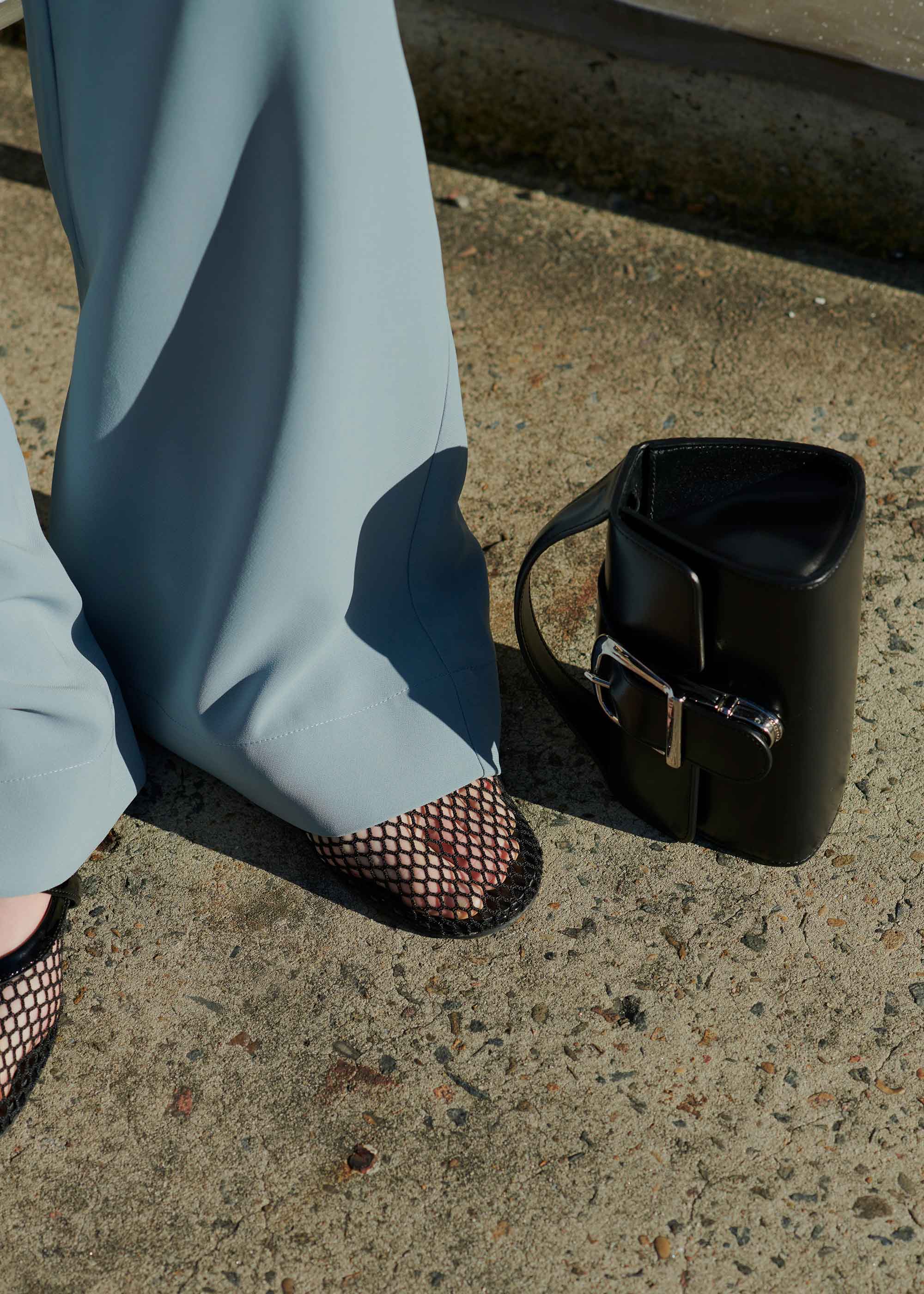 10.1S Black Mini Satchel with Flat Handle and Silver Buckle