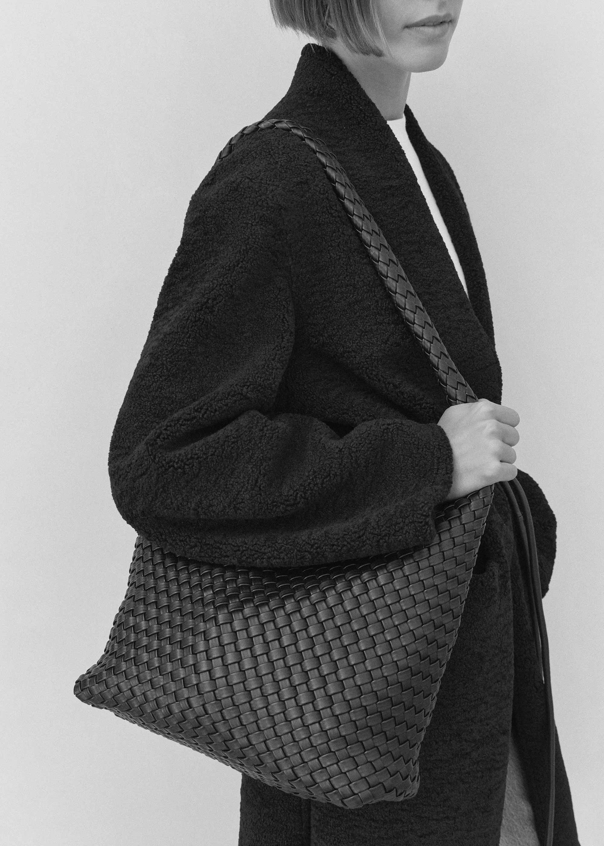 20.57 Black Recycled Alt-Leather Woven Large Tote