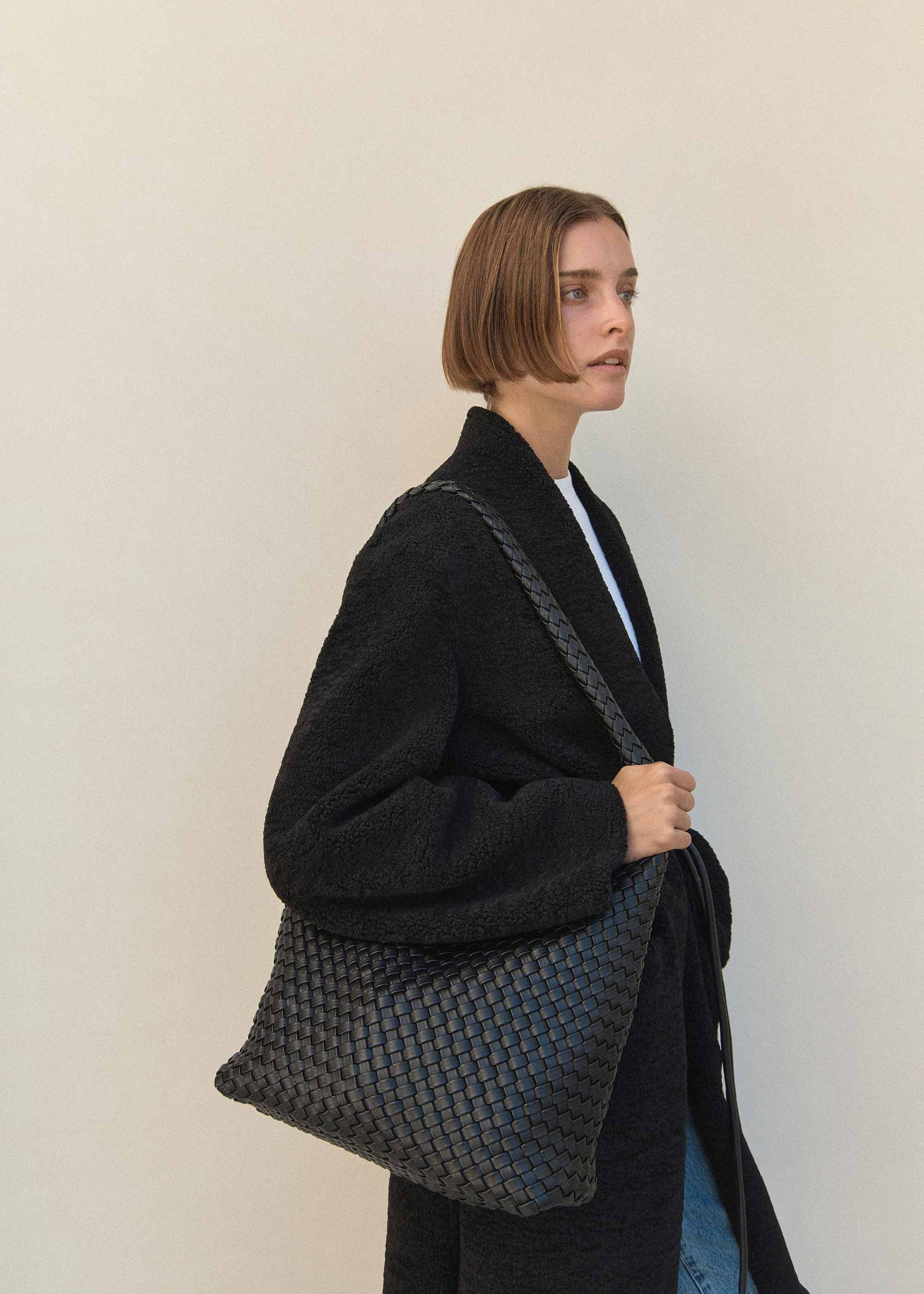 20.57 Black Recycled Alt-Leather Woven Large Tote