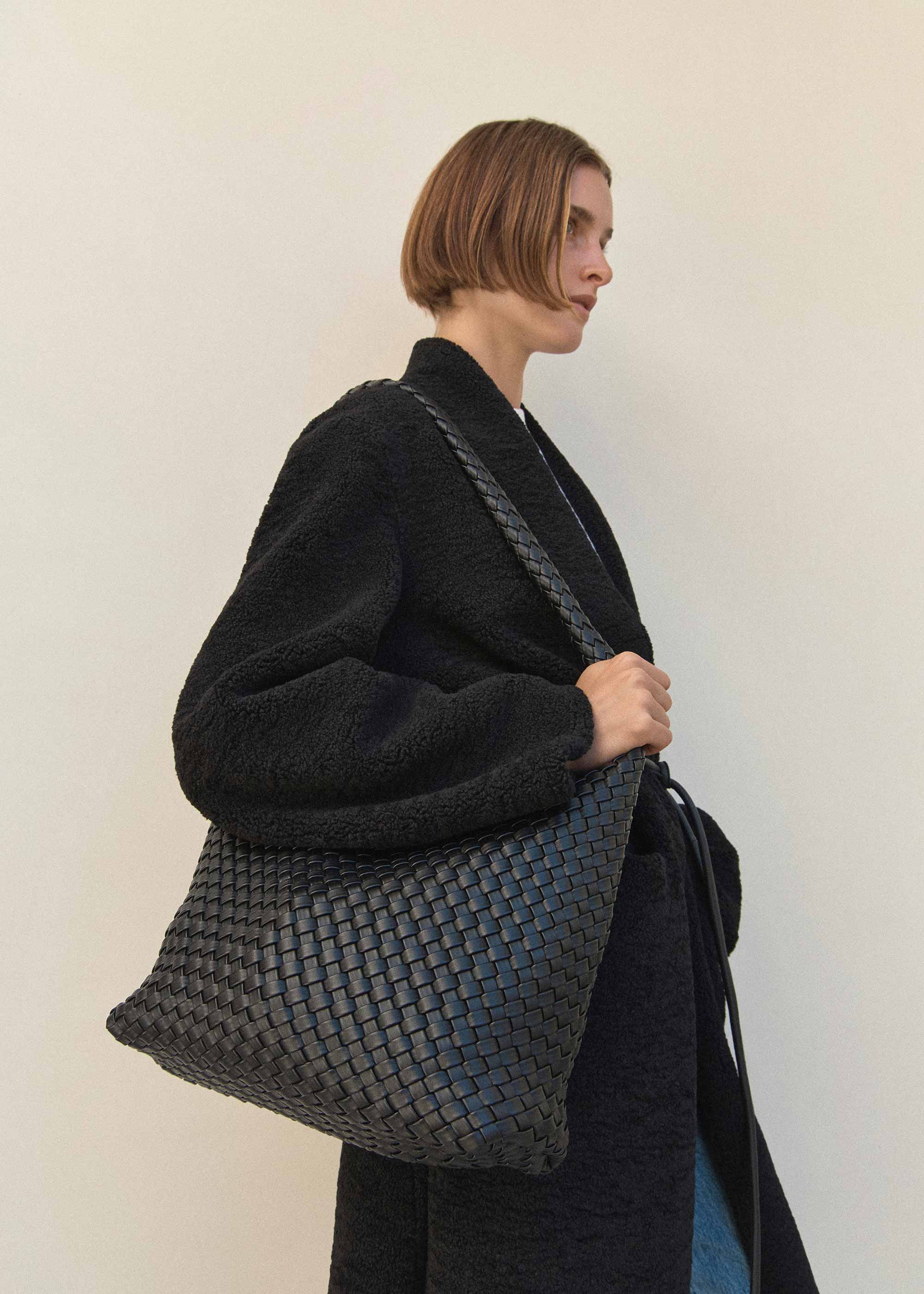 20.57 Black Recycled Alt-Leather Woven Large Tote