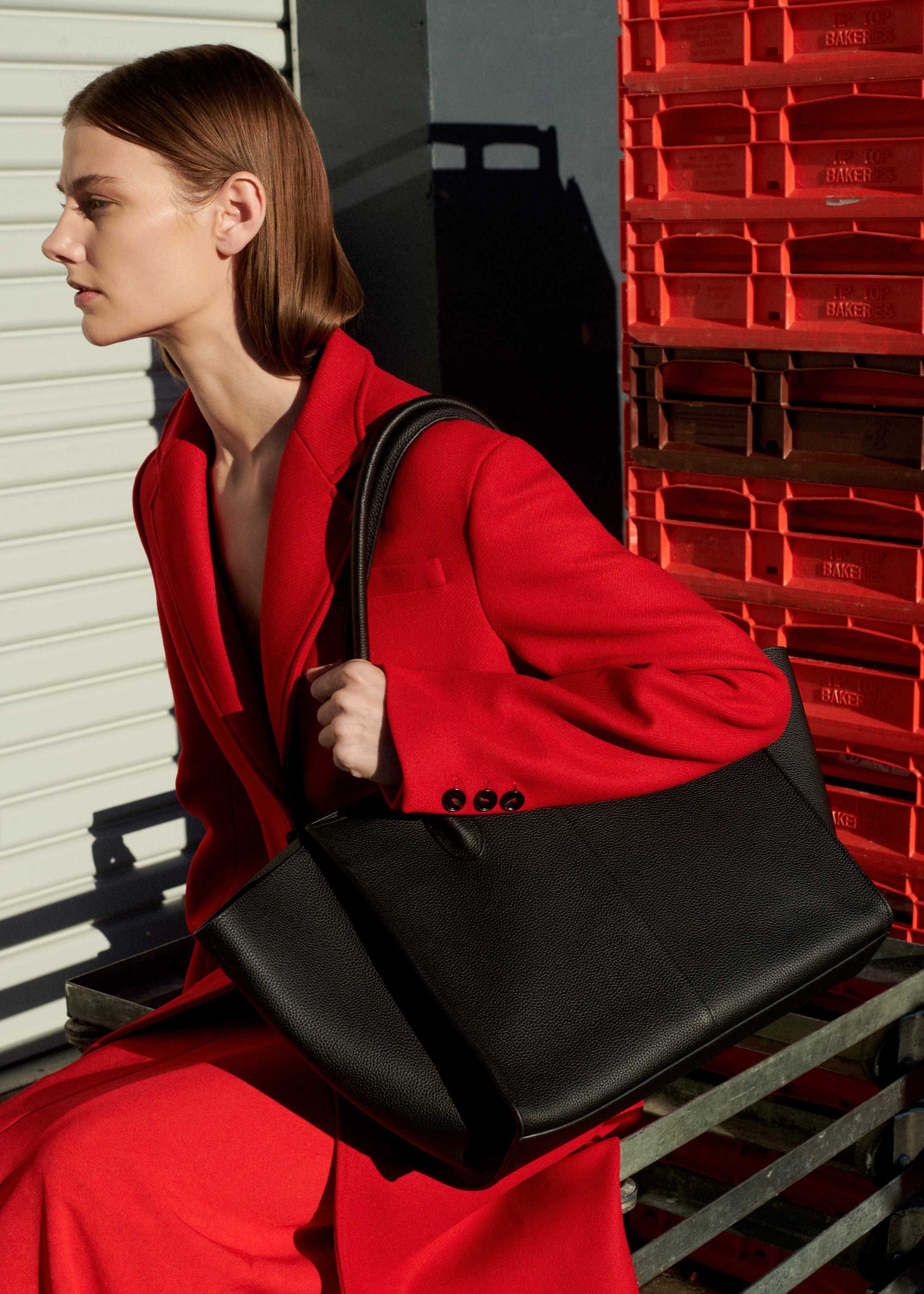 7.44 Black Soft Grained Large Tote