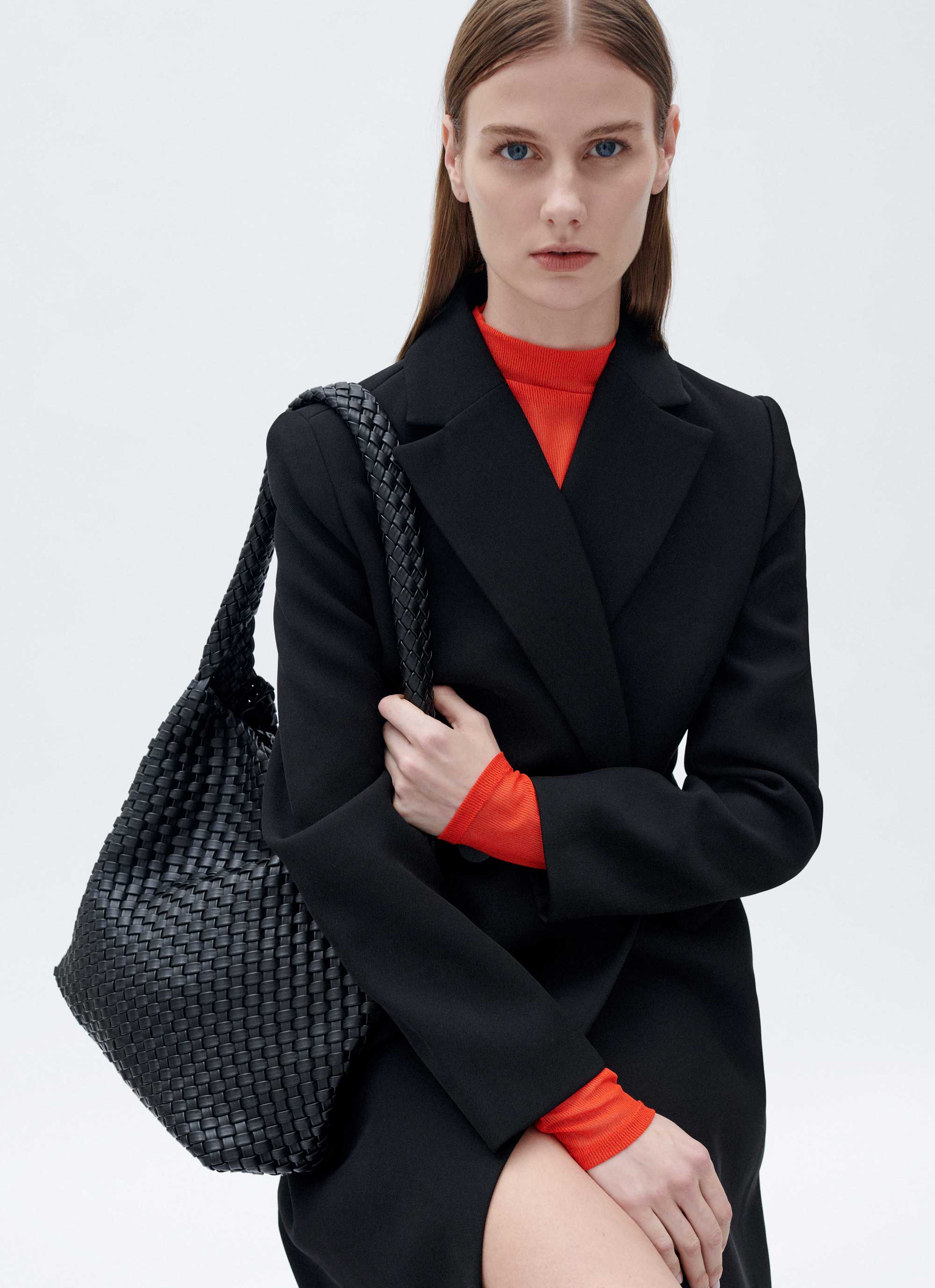 20.57 Black Recycled Alt-Leather Woven Large Tote